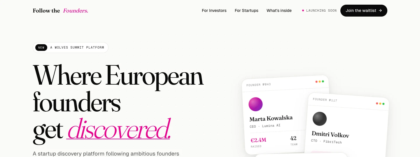 Follow Founders · 2026, Startup-Plattform